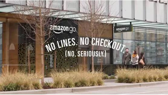 "NO LINES.NO CHECKOUT.JUST WALK OUT." （無需排隊，無需結賬，拿了就走）